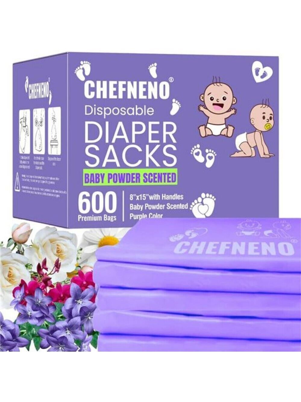 Disposable Diaper Bags 600 Count Baby Powder Scented Poop Waste Sack